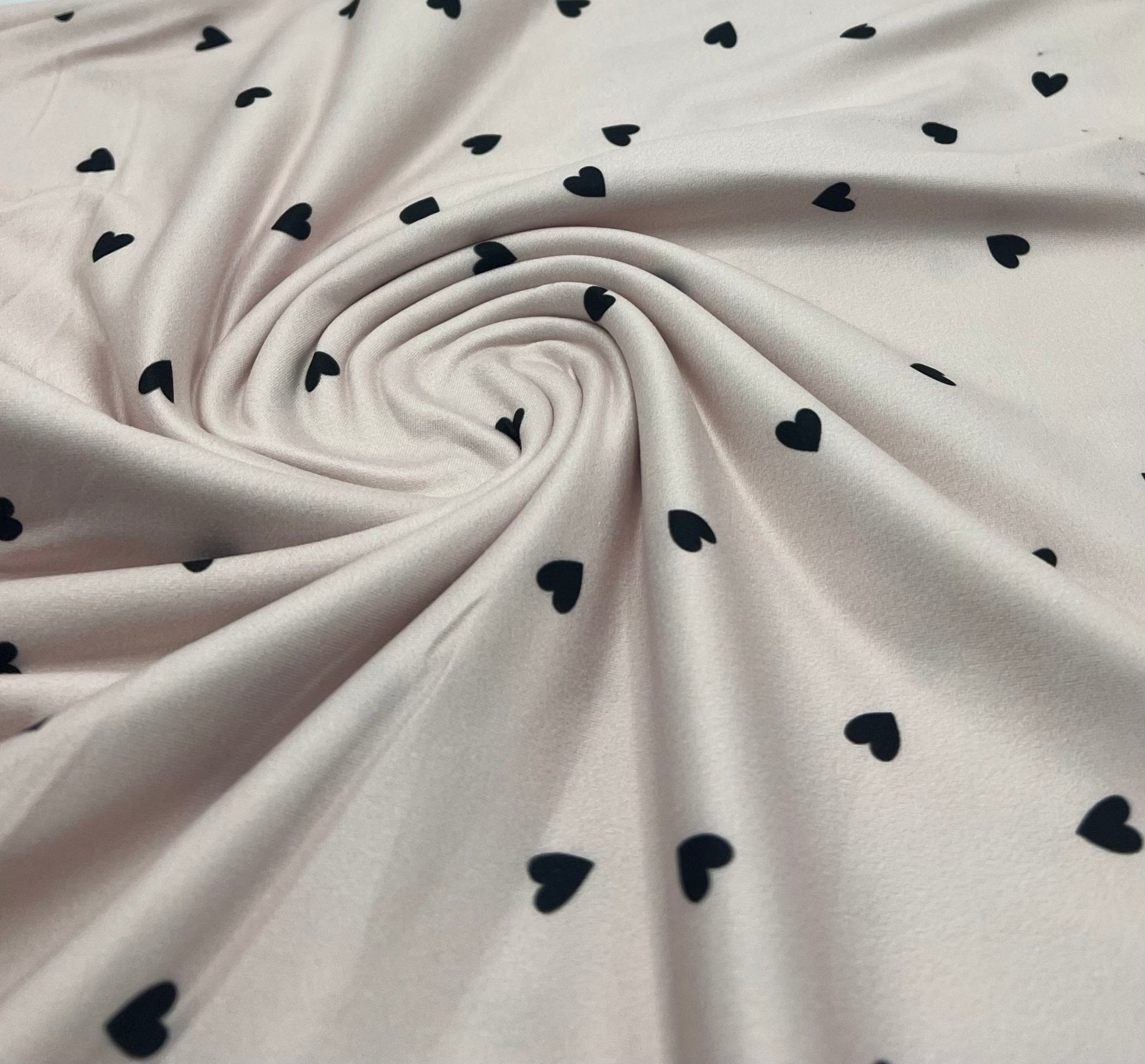 Soft Pink Heart Super Soft Print Spun Poly Stretch Fabric - T9 Fabrics